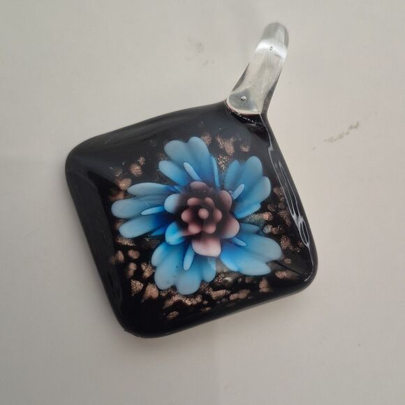 Murano Glass Pendant with Blue Flower Design - Picture 11 of 16